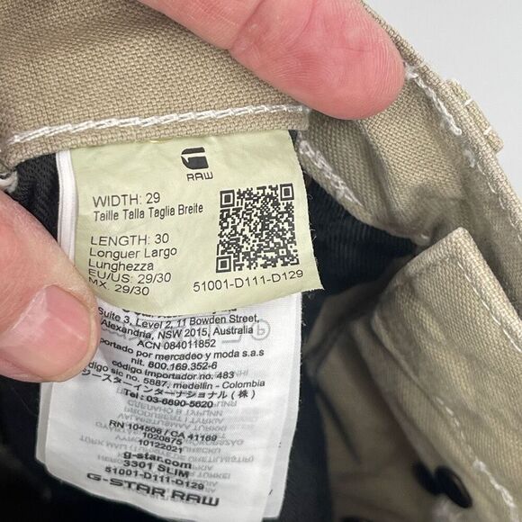 G-Raw Star Khaki Straight Leg Slim Fit Chino Denim Pants Size 29/30 - Picture 7 of 8